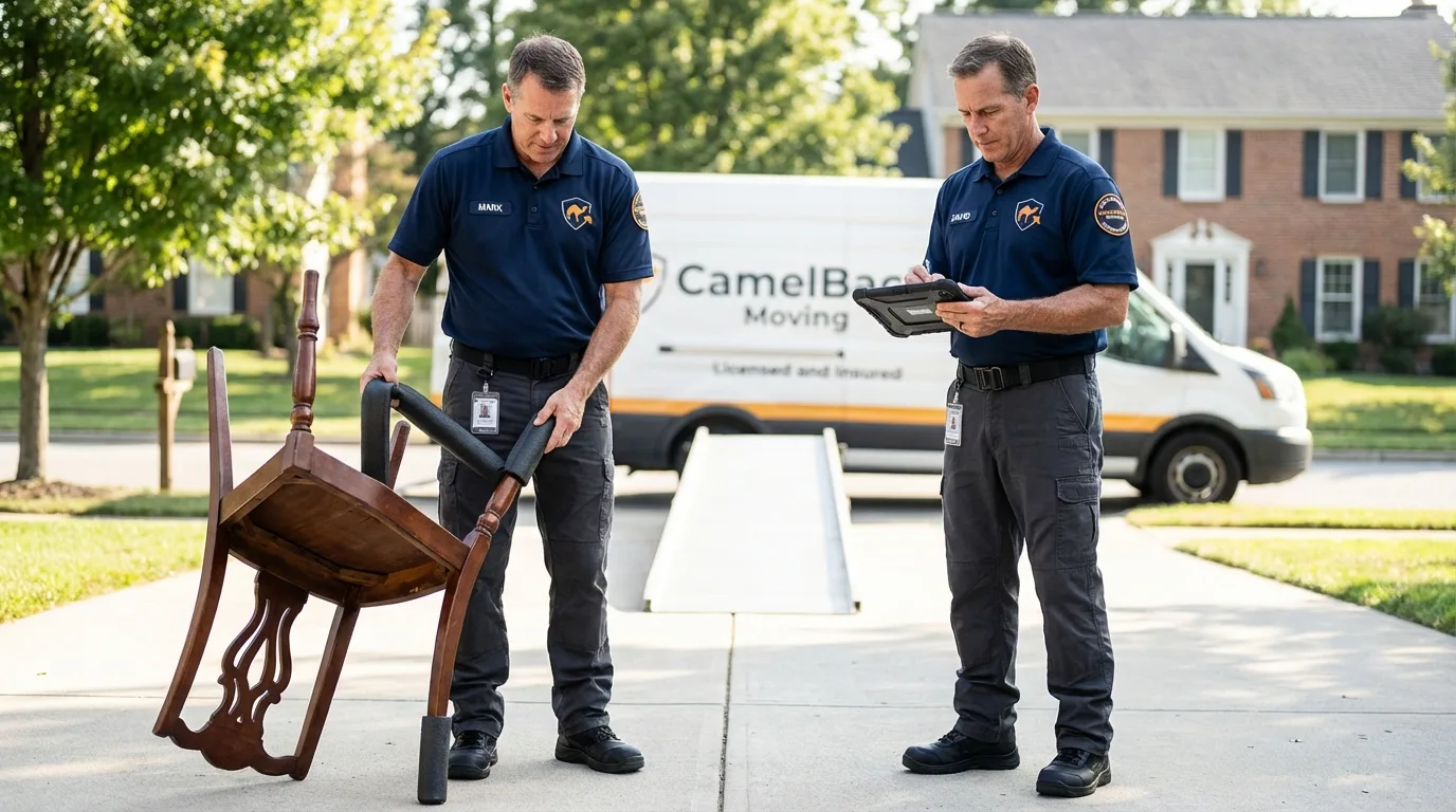 Movers inspecting furniture for damage prevention before loading in Church Hill, TN